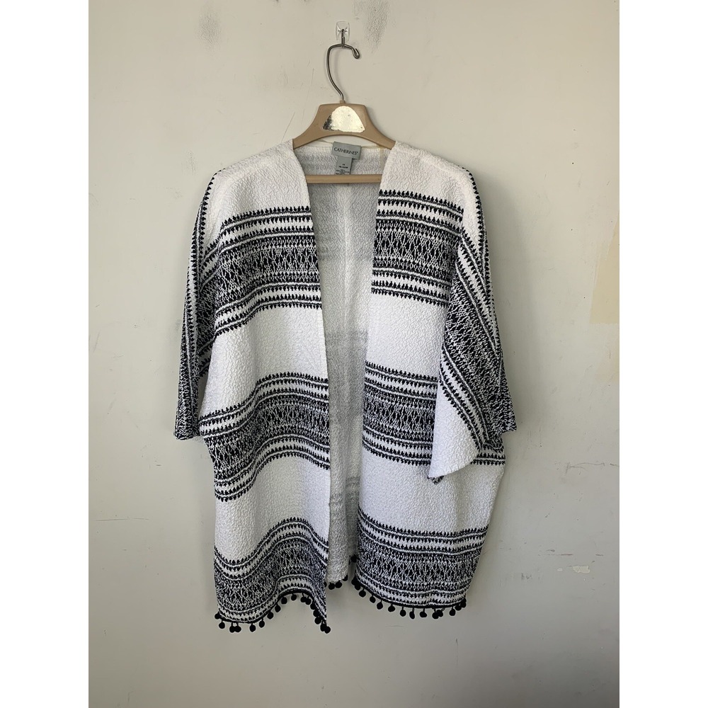 Catherines Womens Kimono 1X White Beachy Southwestern Western‎ Country Resort